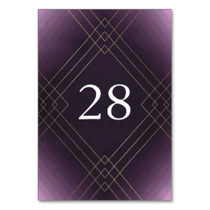 Gold Purple Elegance Diamond Geo Deco Wedding Table Number