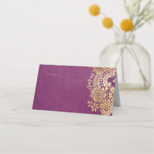 Gold purple elegant lace wedding place cards
