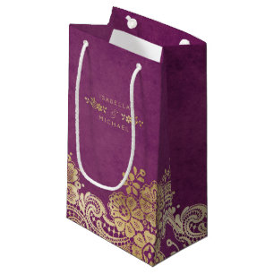 Gold purple elegant vintage lace wedding favour ba small gift bag