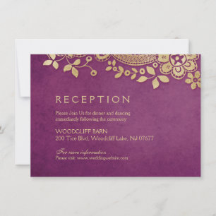 Gold purple elegant vintage lace wedding reception invitation