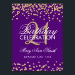 Gold Purple Faux Glitter Confetti 21st Birthday Poster<br><div class="desc">Elegant 21st Birthday Gold Purple Faux Glitter Confetti banner template.</div>
