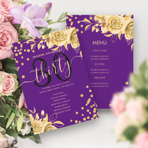 Gold Purple Floral 30th Birthday Menu Program