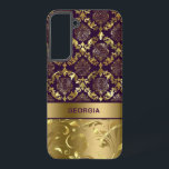 Gold & Purple Floral Damask Monogram LifeProof iPh Samsung Galaxy Case<br><div class="desc">Elegant deep-purple and gold floral damasks and swirls. Customizable monogram.</div>