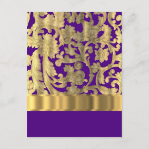 Gold & purple floral damask pattern postcard