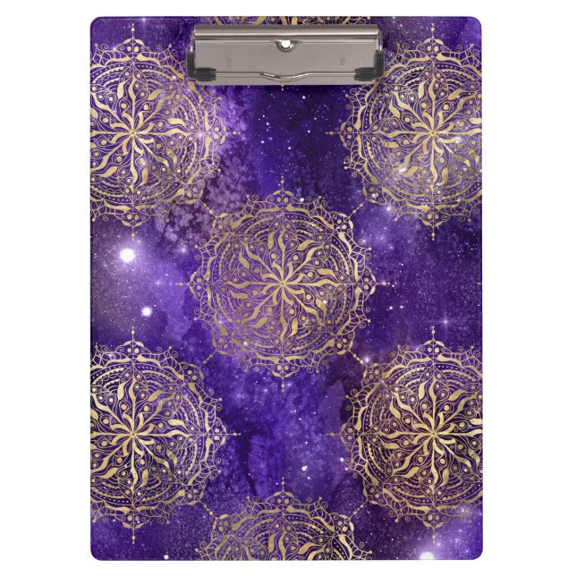 Gold & Purple Galaxy Dharma Mandala Pattern Clipboard (Front)