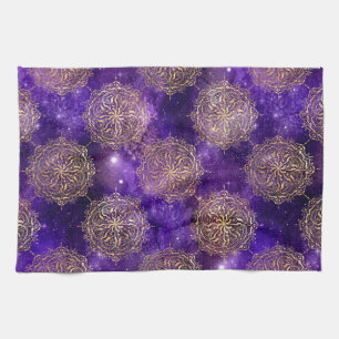 Gold & Purple Galaxy Dharma Mandala Pattern Kitchen Towel