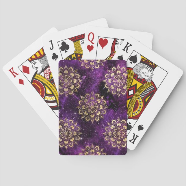 Gold & Purple Galaxy Dharma Mandala Pattern Playing Cards (Back)