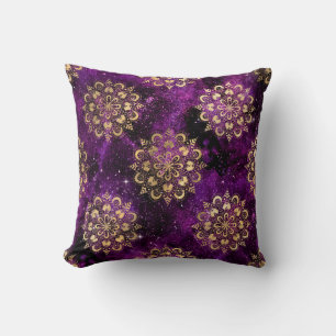 Gold & Purple Galaxy Dharma Mandala Pattern Throw Pillow