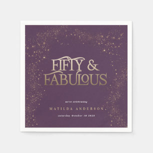 Gold purple glitter 50 and fabulous birthday party napkin