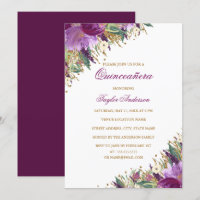 Gold Purple Glitter Amethyst Floral Quinceanera