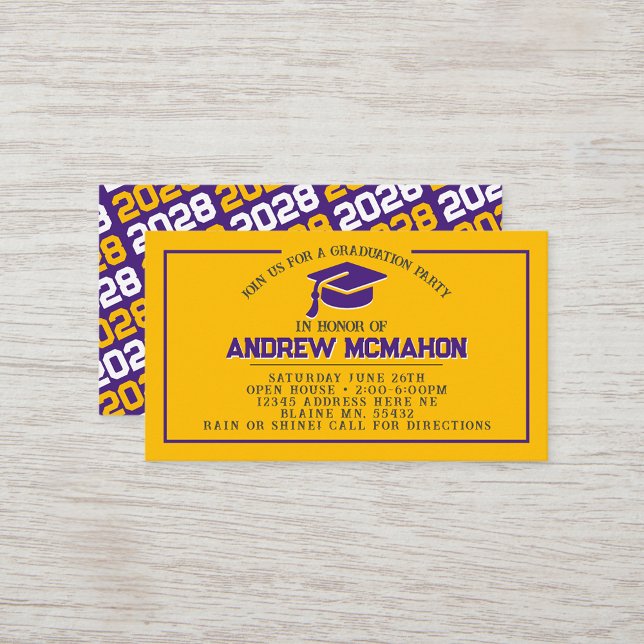 Gold & Purple Graduation Mini Graduation Invites (Gold & Purple Mini Graduation Invitations for friends, classmates, teammates or announcement inserts)