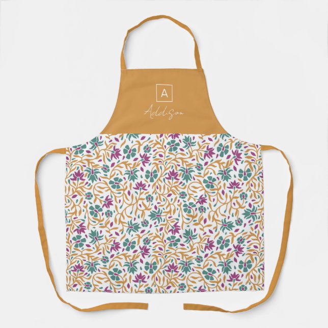 Gold Purple Green Print Personalized Monogram Apron (Front)