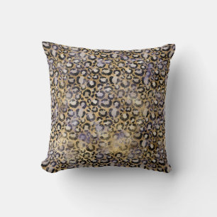 Gold Purple Leopard Print Throw Pillow