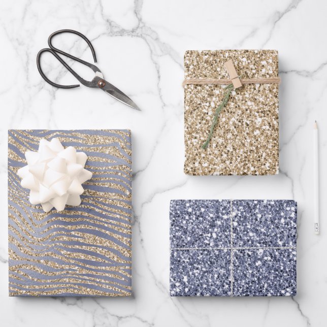 Gold Purple Luxe Glitter Zebra  Wrapping Paper Sheet (Front)