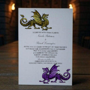 Gold Purple Medieval Dragon Wedding Invite