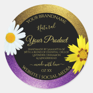 Gold Purple Metallic Glitter Black Product Labels