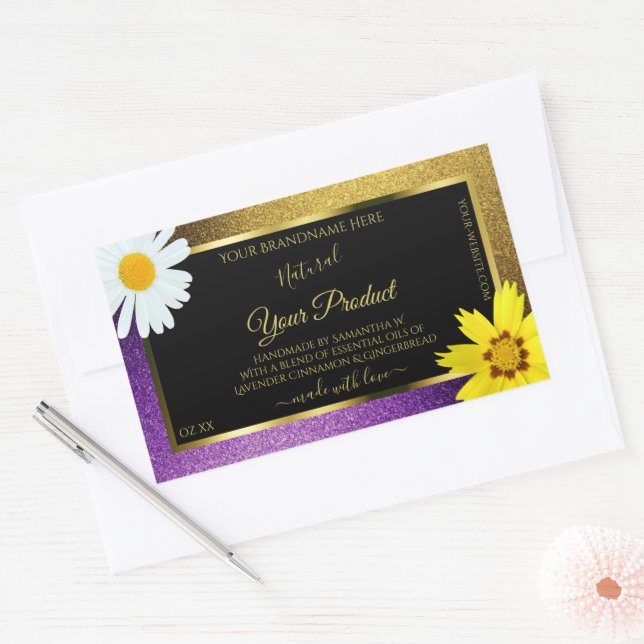 Gold Purple Metallic Glitter Black Product Labels (Envelope)
