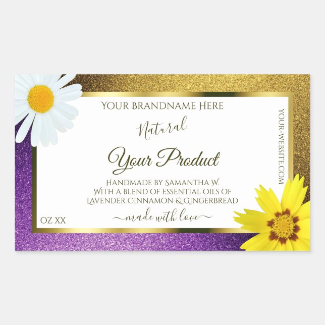 Gold Purple Metallic Glitter White Product Labels (Front)