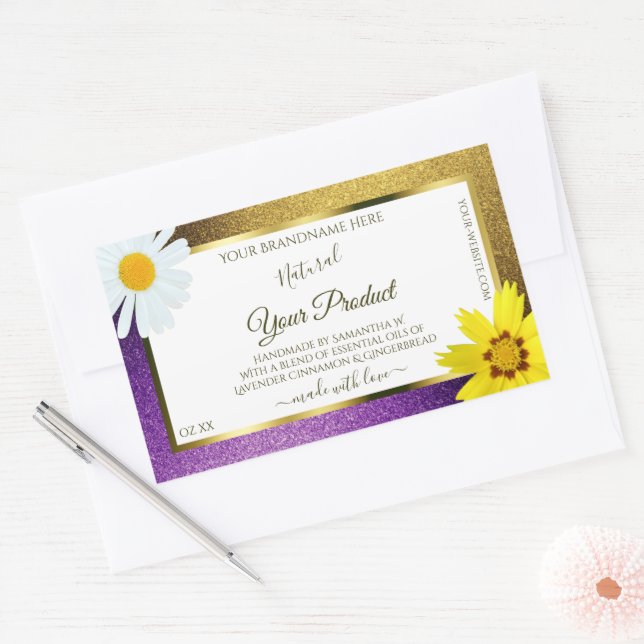 Gold Purple Metallic Glitter White Product Labels (Envelope)