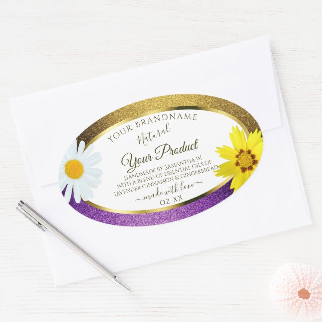 Gold Purple Metallic Glitter White Product Labels (Envelope)