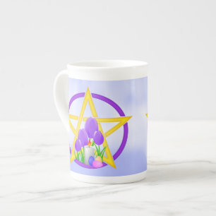 Gold & Purple Ostara Pentagram with Tulips Bone China Mug