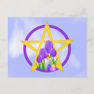 Gold & Purple Ostara Pentagram with Tulips Postcard