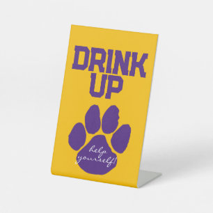 Gold & Purple Pawprint Drink Table Graduation Pedestal Sign