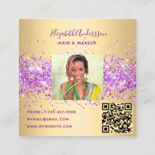 Gold purple pink profile photo qr code square business card