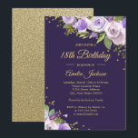 Gold Purple Sparkle Floral 18th Birthday Invite<br><div class="desc">More pretty floral Birthday Invitations in the Little Bayleigh Store!</div>