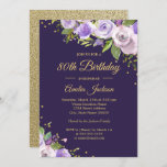 Gold Purple Sparkle Floral 80th Birthday Invite<br><div class="desc">More pretty floral Birthday Invitations in the Little Bayleigh Store!</div>