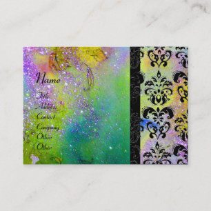 GOLD PURPLE SPARKLING DAMASK MONOGRAM green yellow Business Card