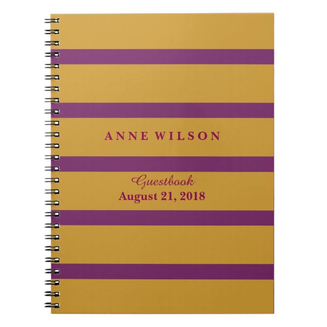 Gold & Purple Stripes Background Spiral Notebook (Front)