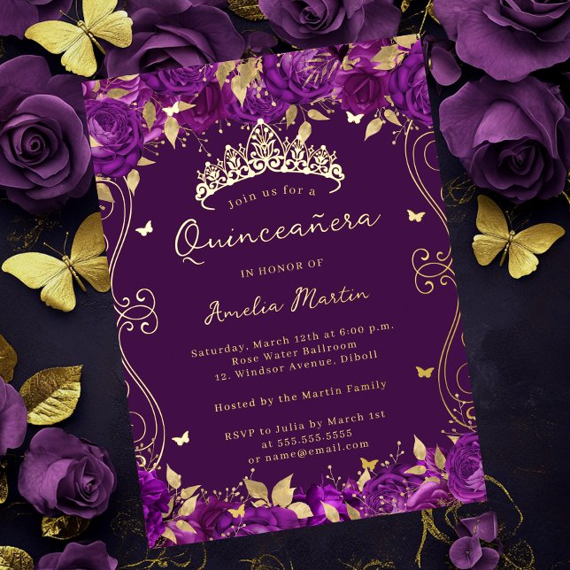 Gold Purple Swirl Scroll Floral Quinceanera  (Creator Uploaded)