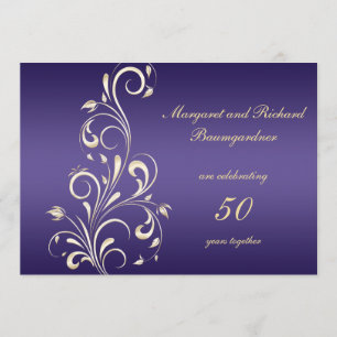 Gold Purple Swirls 50th Wedding Anniversary Invitation