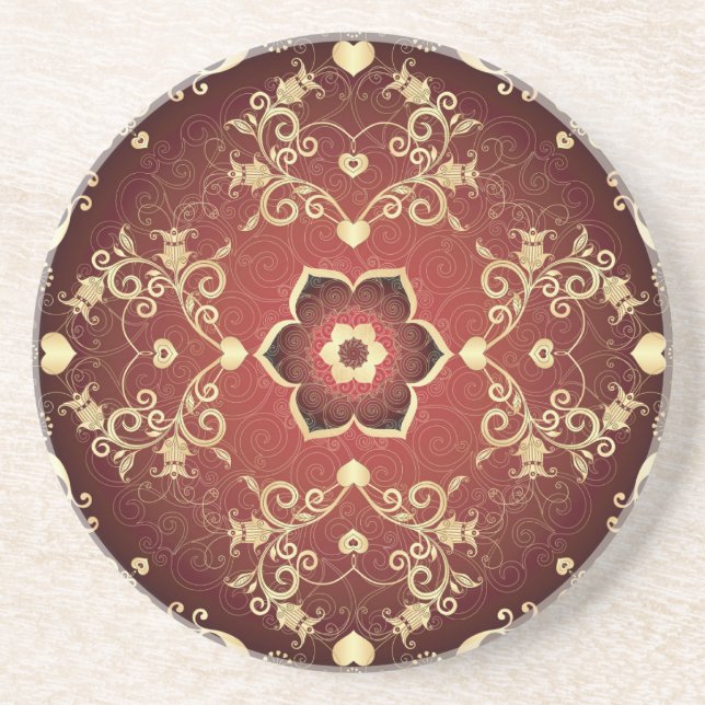 Gold-Purple Valentine Round Frame Coaster (Front)