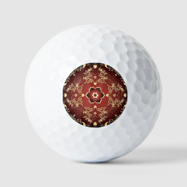 Gold-Purple Valentine Round Frame Golf Balls (Front)