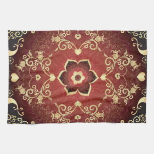 Gold-Purple Valentine Round Frame Kitchen Towel