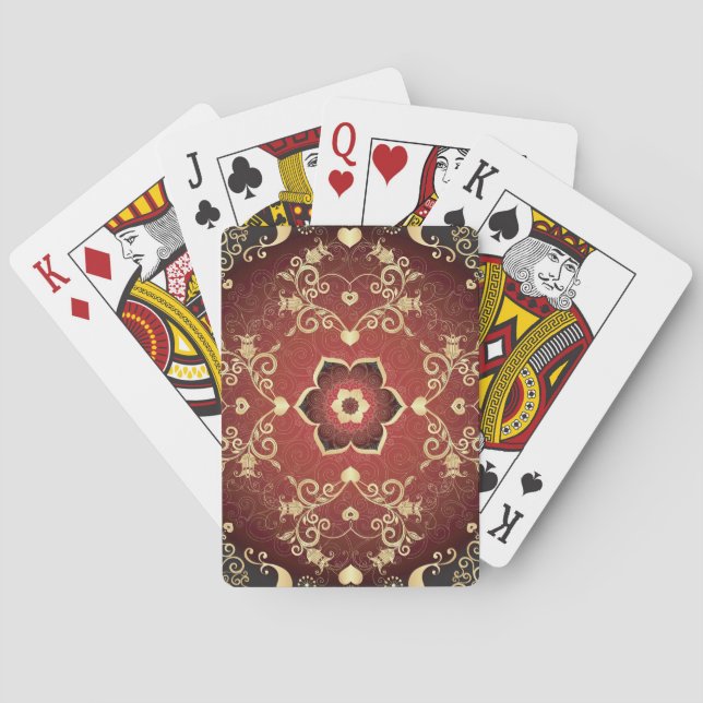 Gold-Purple Valentine Round Frame Playing Cards (Back)