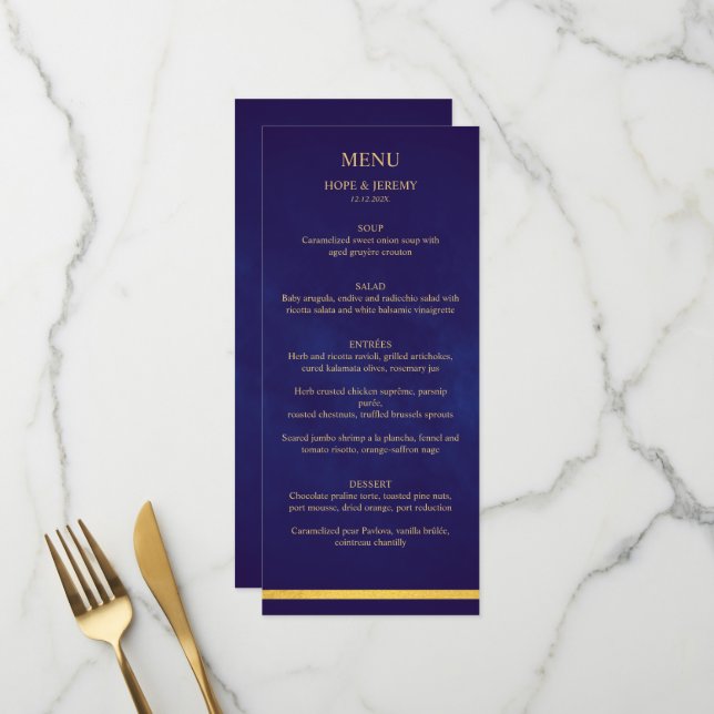 Gold Purple Velvet Elegant Fairy Tale Wedding Menu (Front/Back In Situ)