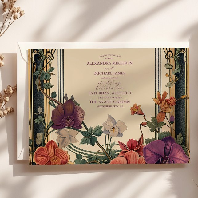 Gold Purple Vintage Floral Wedding Invitation (Creator Uploaded)