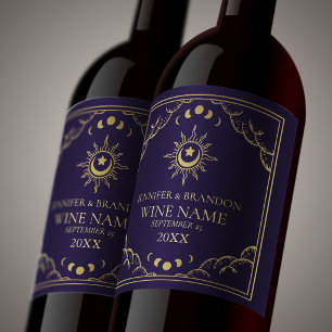 Gold & Purple Vintage Tarot Card Wedding  Wine Label