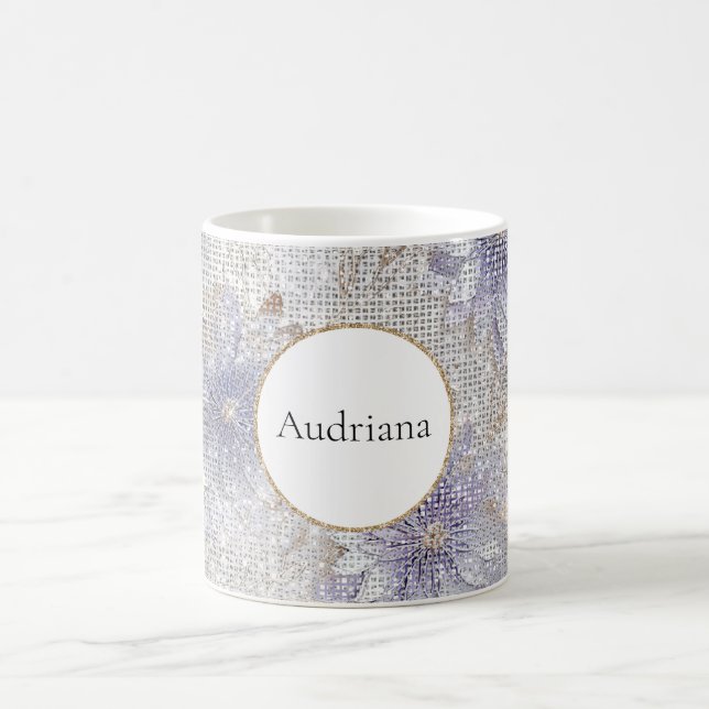 Gold Purple White Floral Sparkle   Coffee Mug (Center)