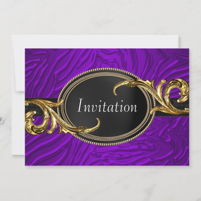 Gold Purple Zebra All Occasion Party Invitation (Front)