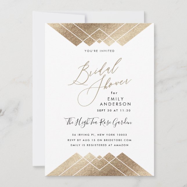 Gold Pyramid Geometric Gatsby Bridal Shower Invitation (Front)