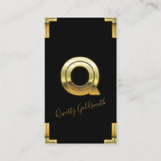 Gold Q Initial and Borders Business Card