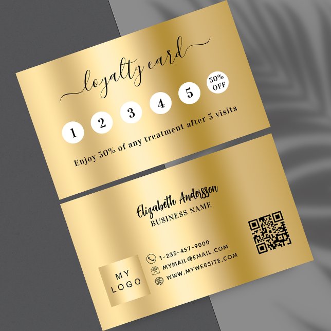 Gold qr code business logo 5 visit loyalty card (Creator Uploaded)
