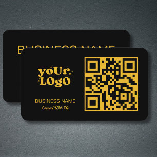 Gold QR Code Business Logo Black Modern Card