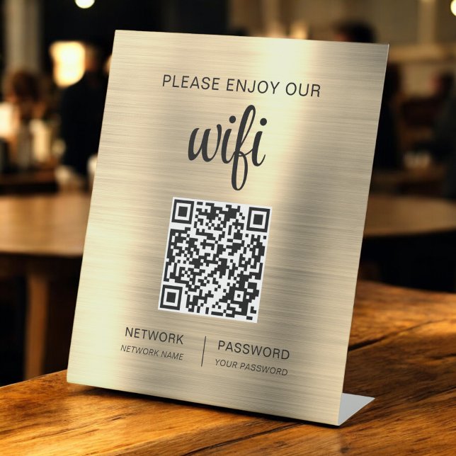 Gold QR Code Please Enjoy Our Wifi Pedestal Sign (Creator Uploaded)