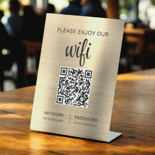 Gold QR Code Please Enjoy Our Wifi Pedestal Sign