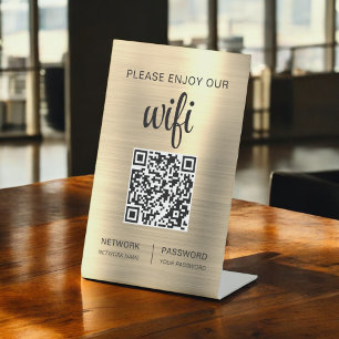 Gold QR Code Please Enjoy Our Wifi Pedestal Sign